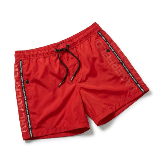 KARL LAGERFELD Men's Logo Tape Swim Shorts - Red