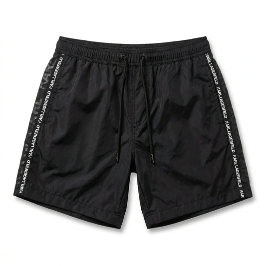 Karl Lagerfeld Men Logo Tape Swim Shorts - Black
