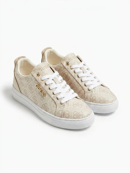 GUESS Women's All-Over Logo Lace-Up Sneakers - Beige