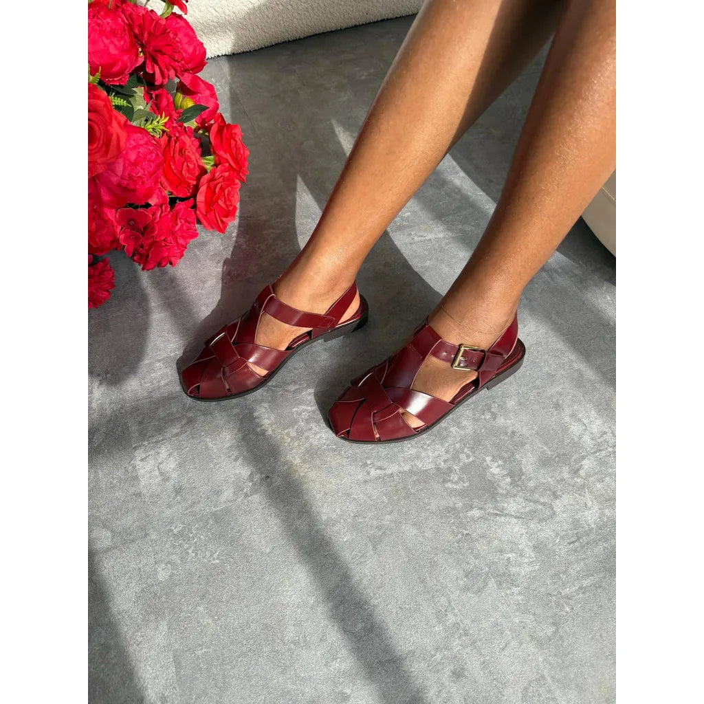 ZARA Cassidy Maroon Cage Buckle Flat Sandals
