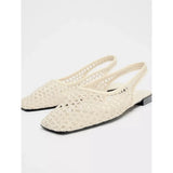 ZARA Cream Crochet Pointed Slingback Flats