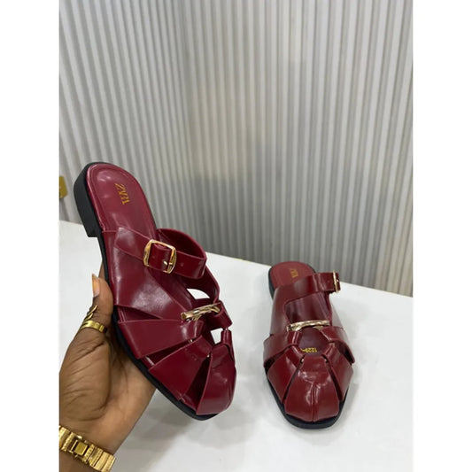 ZARA Maroon Buckle Cage Mule Sandals