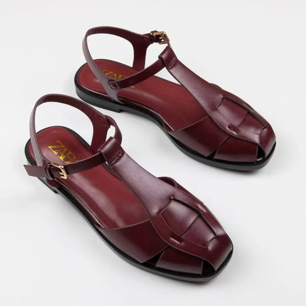 ZARA Maroon Fisherman Buckle Slingback Sandals