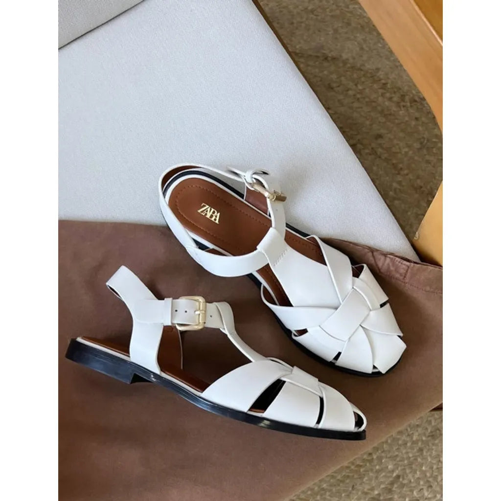 ZARA FLAT CAGE SANDALS - White
