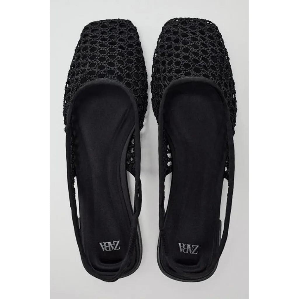ZARA Black Crochet Pointed Slingback Flats