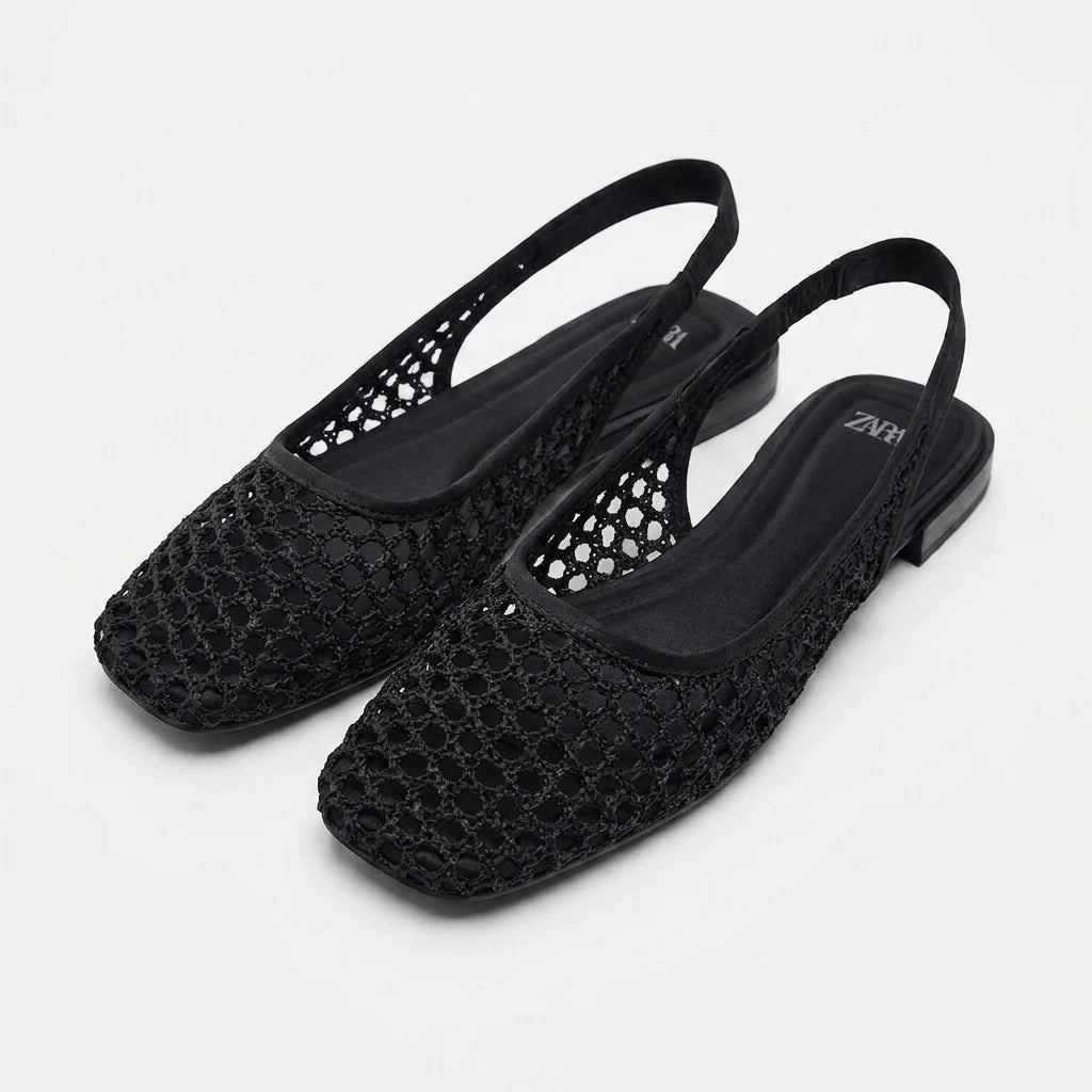 ZARA Black Crochet Pointed Slingback Flats