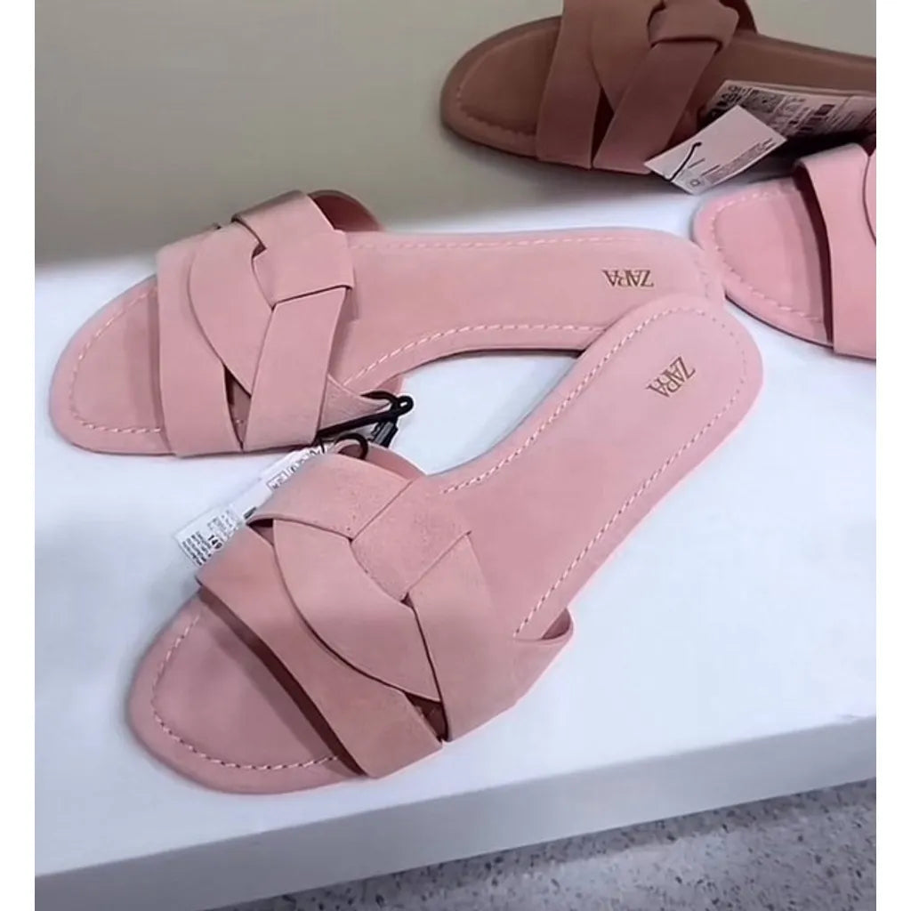 ZARA Criss-Cross Split Suede Flat Sandals
