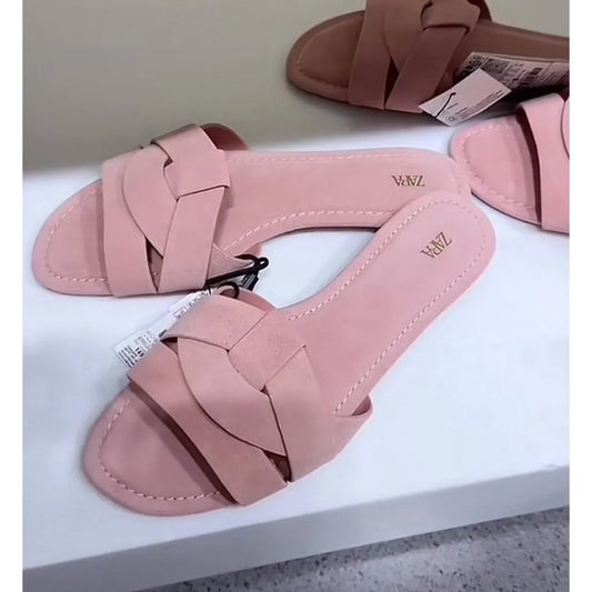 ZARA Criss-Cross Split Suede Flat Sandals