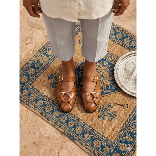 Tan Buckle Loafer Mules