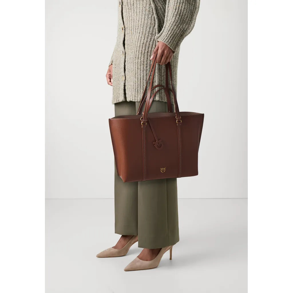 Pinko Women's Carrie Shopper Big Bottled Leather Bag, 37 - Brown