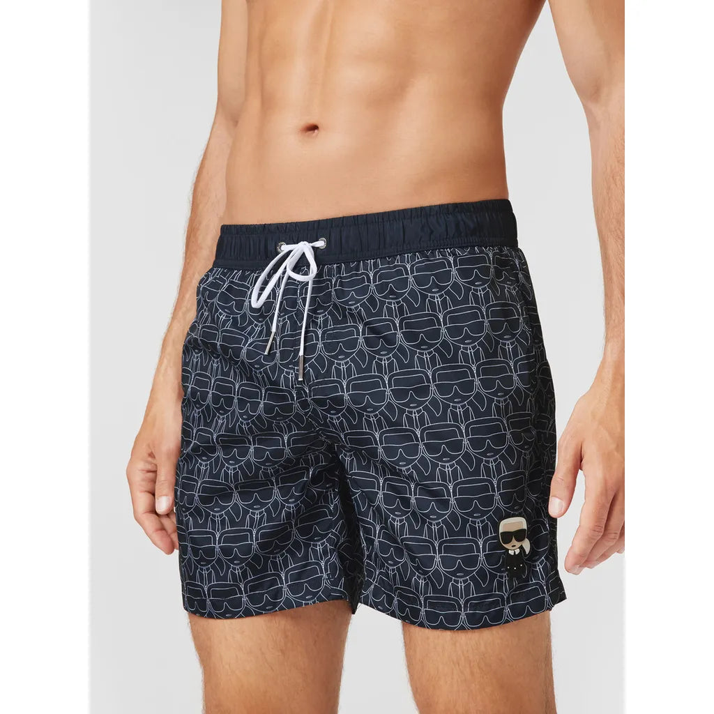 Karl Lagerfeld Ikonik All-Over-Print Board Shorts - Black