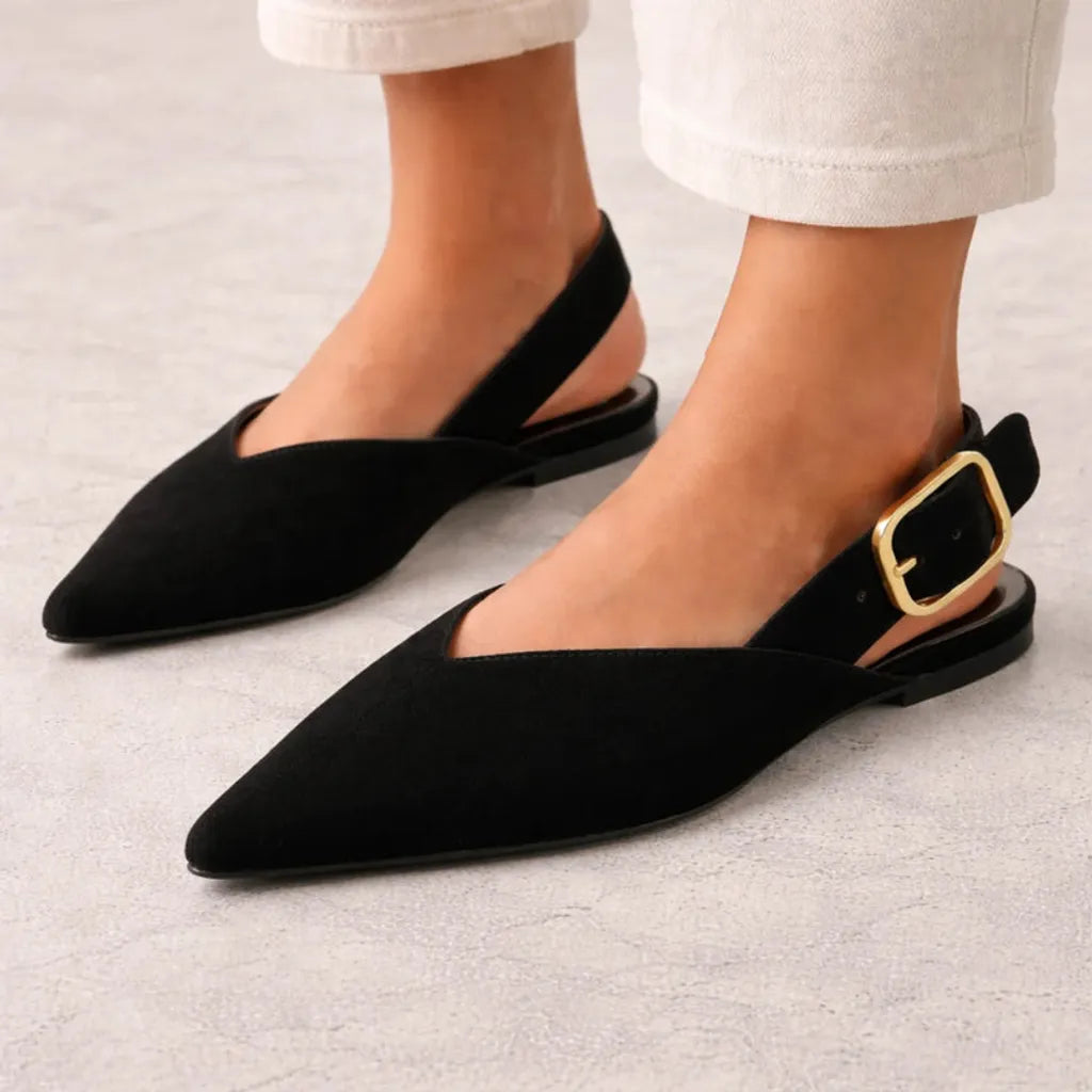 ZARA SPLIT SUEDE WITH BUCKLE Sandals Women - Black