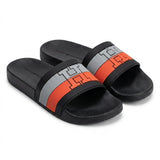 Tommy Hilfiger Men Monogram Striped Pool Slides - Black/Grey/Orange
