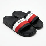 Tommy Hilfiger Men's Logo Stripe Pool Slides - Black / Red / White