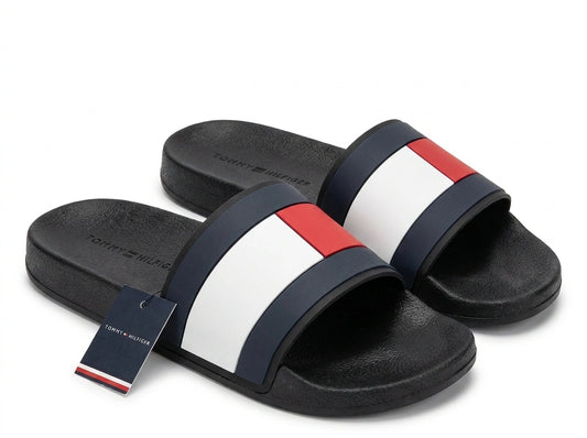 Tommy Hilfiger Men's Flag Logo Pool Slides - Black
