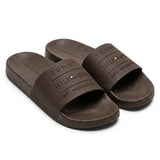 Tommy Hilfiger Men Embossed Logo Pool Slides - Dark Brown