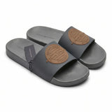 Tommy Hilfiger Men Established Logo Pool Slides - Charcoal with Tan Logo