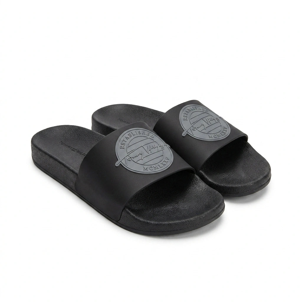 Tommy Hilfiger Men Established Logo Pool Slides - Black