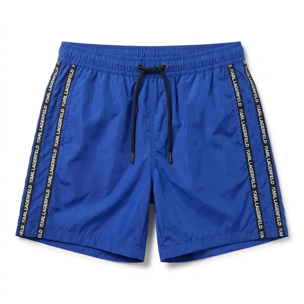 KARL LAGERFELD Men's Logo Tape Swim Shorts - Blue