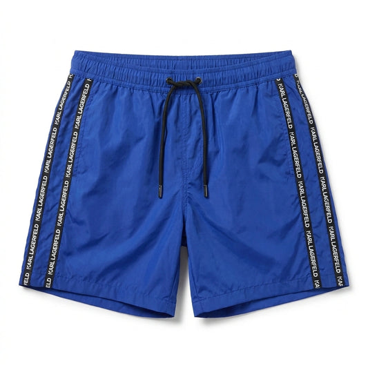 KARL LAGERFELD Men's Logo Tape Swim Shorts - Blue