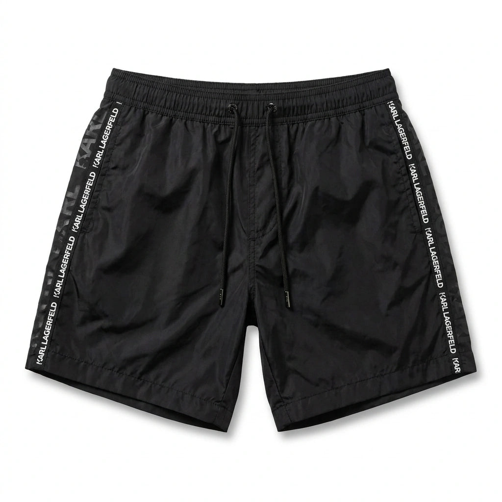 Karl Lagerfeld Men Logo Tape Swim Shorts - Black