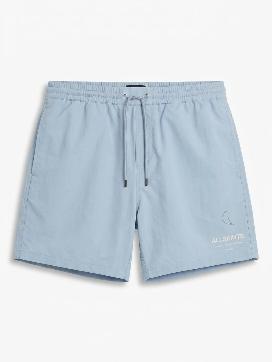 ALLSAINTS Logo Print Swim Shorts - Light Blue