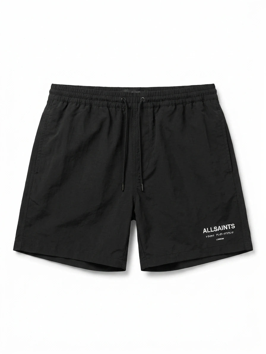 AllSaints Underground Logo Drawstring Shorts - Black