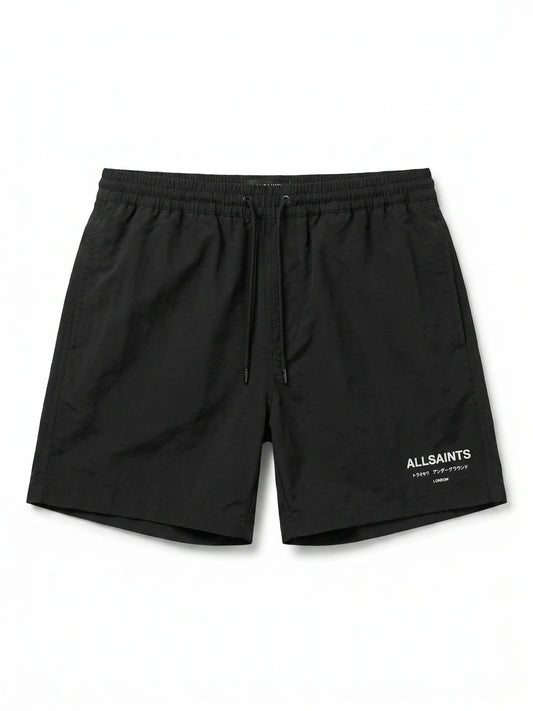 AllSaints Underground Logo Drawstring Shorts - Black