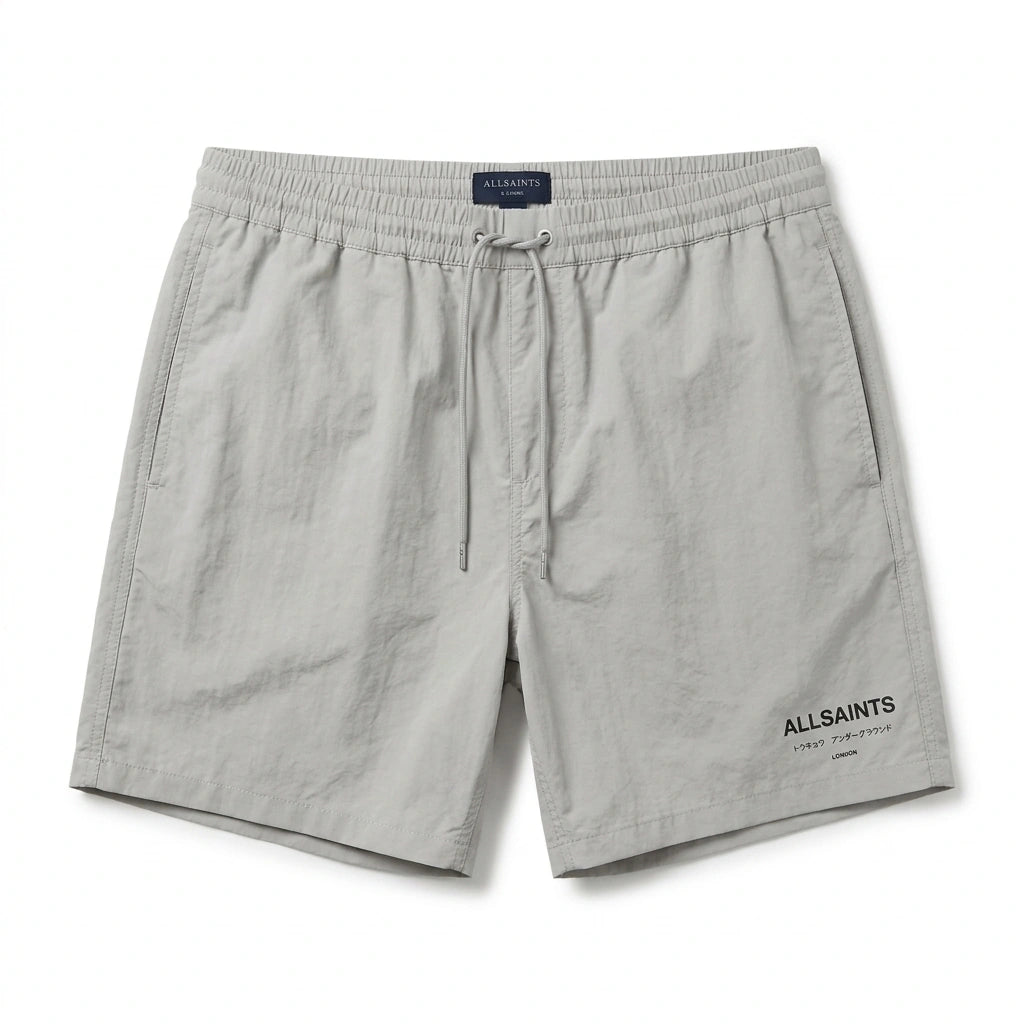 ALLSAINTS Men's Underground Graphic Drawstring Shorts - Light Grey