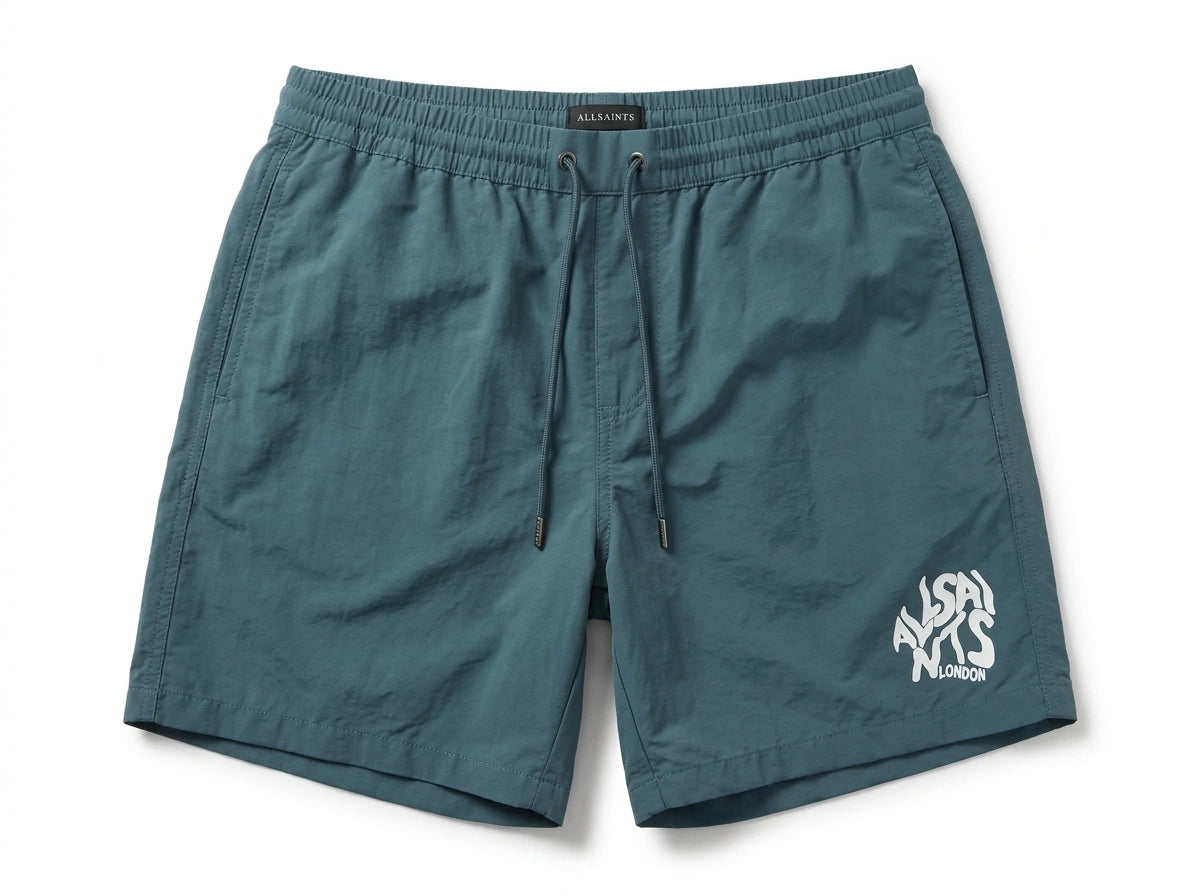 ALLSAINTS Men's Graphic Logo Drawstring Shorts - Petrol