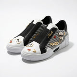 Karl Lagerfeld K/Paris Houndstooth Embellished Slip-On Sneakers - Black White