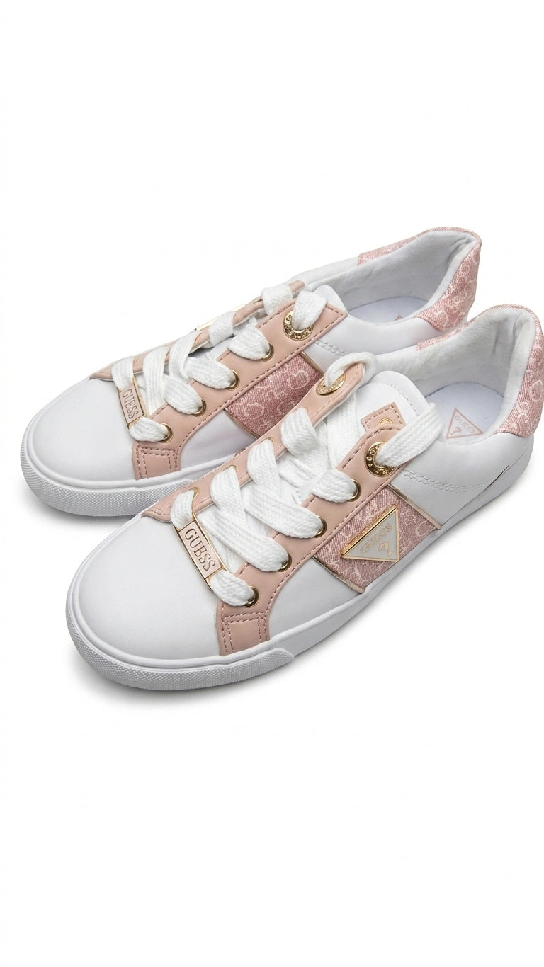 GUESS Women's Low-Top Lace-Up Sneakers - White Pink Gold