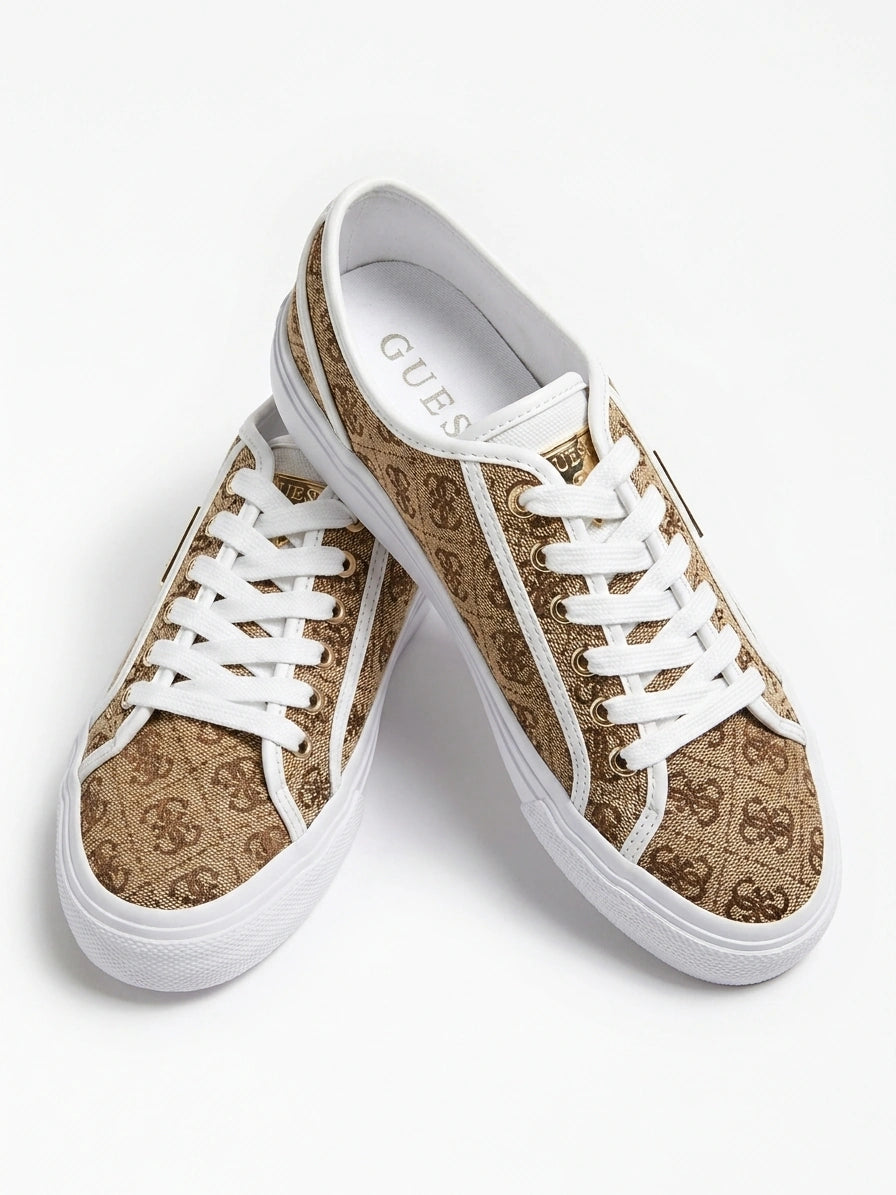 GUESS Women's Low-Top Monogram Print Lace-Up Sneakers - Brown/White
