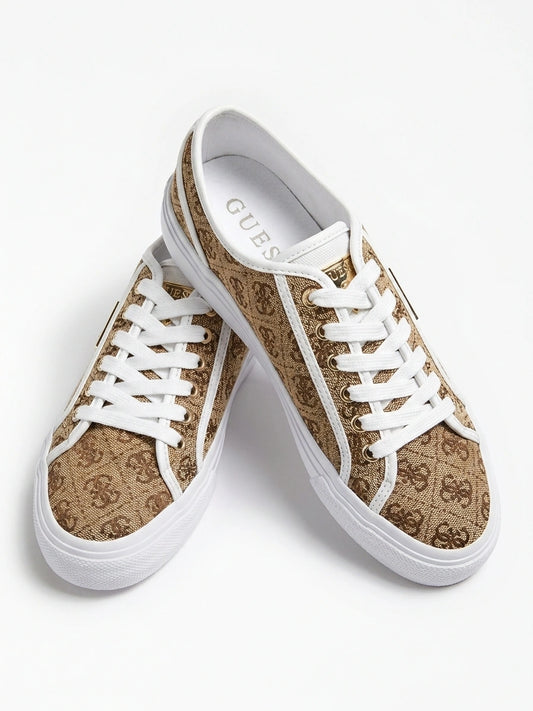 GUESS Women's Low-Top Monogram Print Lace-Up Sneakers - Brown/White
