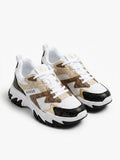 GUESS Mixed Material Logo Print Chunky Sneakers - White Brown Multi