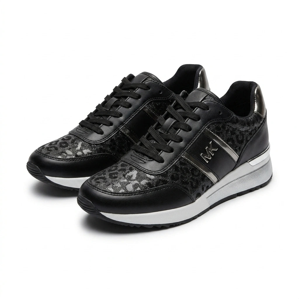 Michael Kors Women's Kameron Leopard Print Wedge Trainer Sneakers - Black/Silver