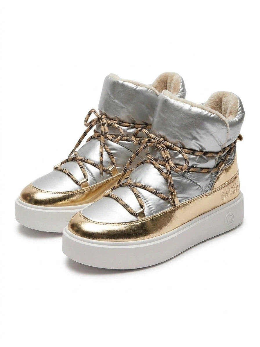 Michael Kors Women Gina Puffer Boots - Silver/Gold