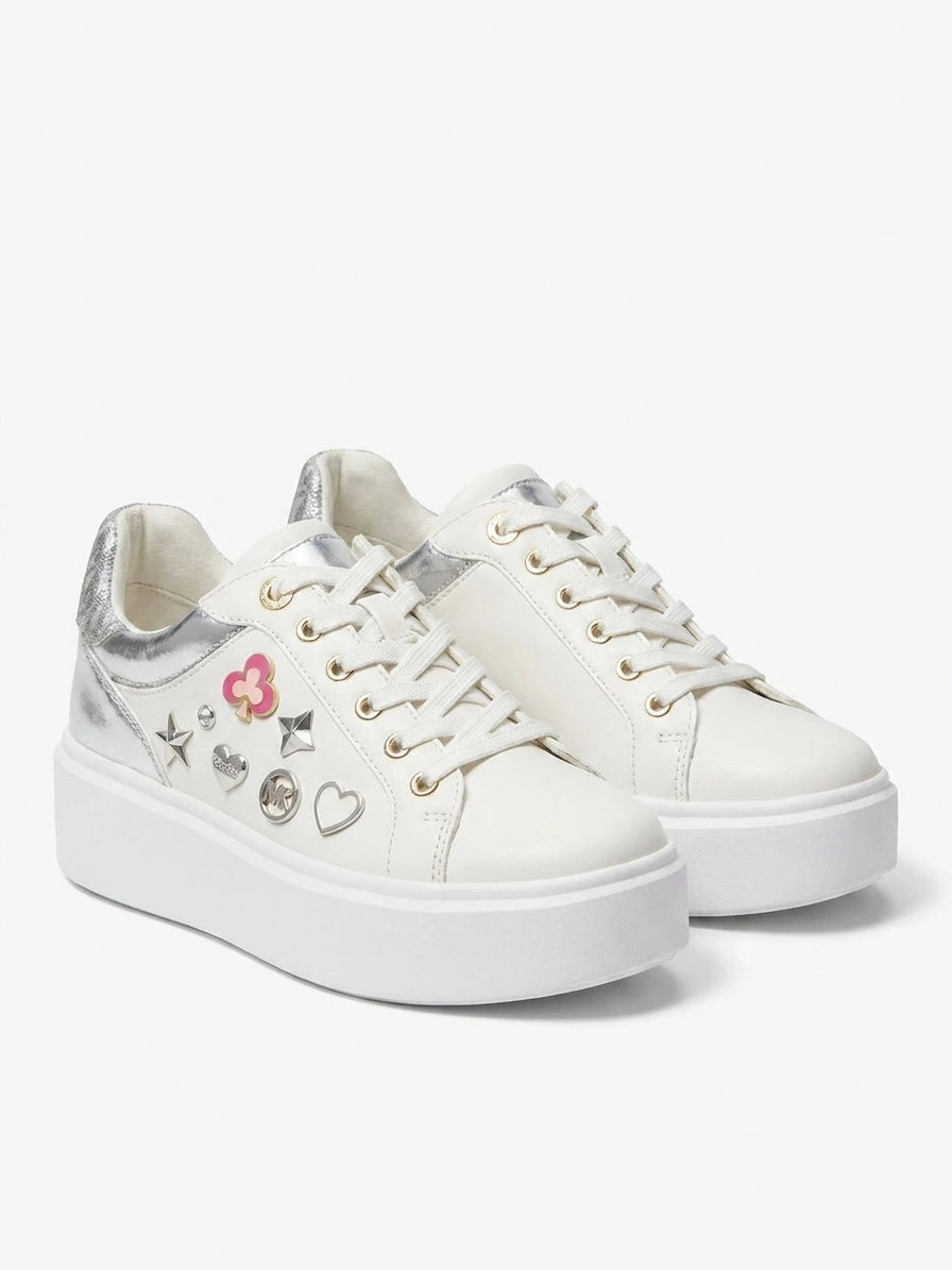 Michael Kors Girls Charm Platform Sneakers - White/Silver