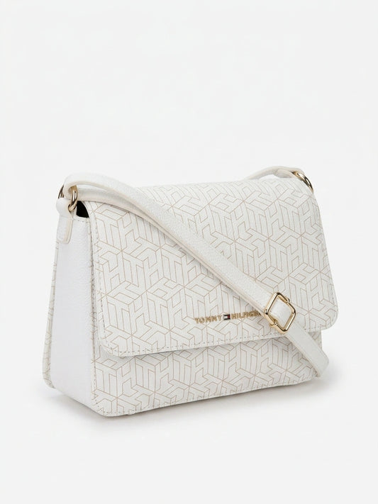 Tommy Hilfiger Women TH Monogram Flap Crossbody Bag - White