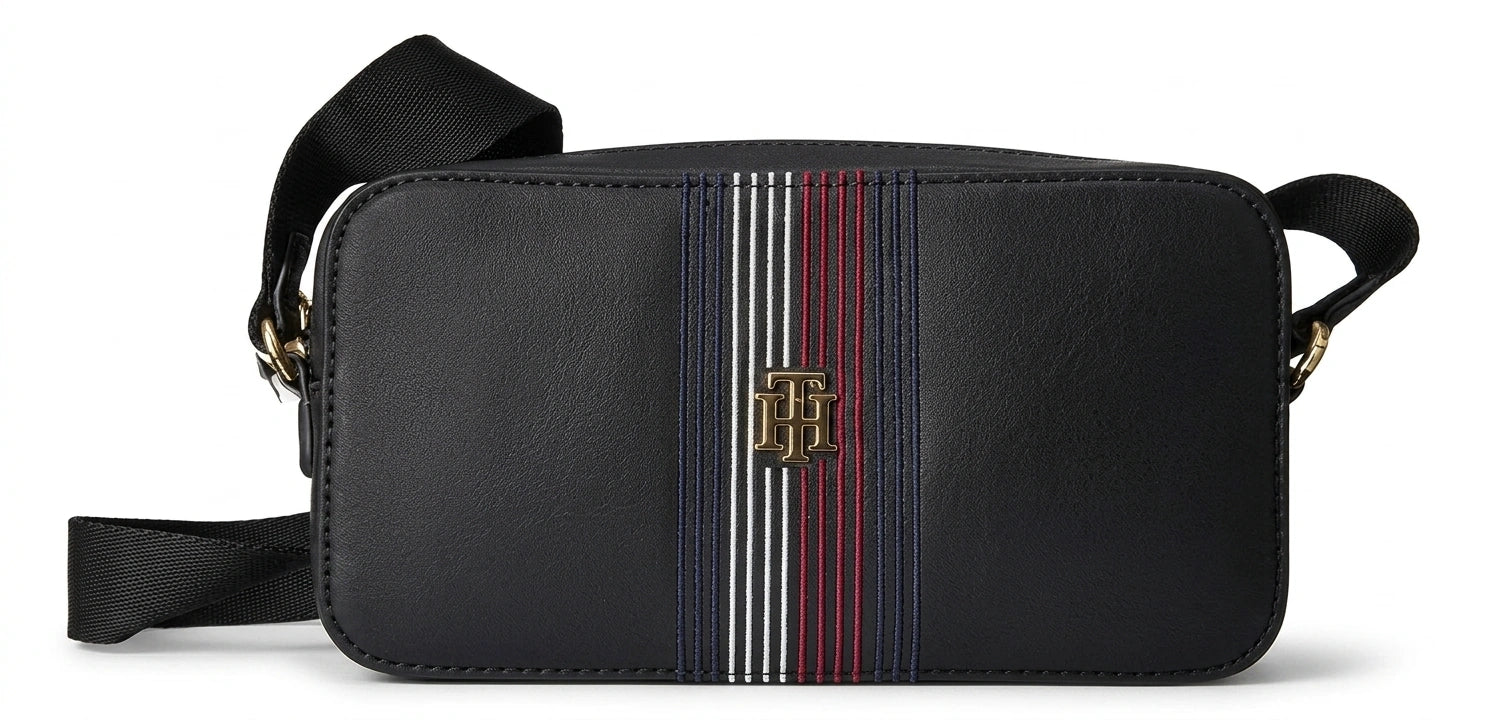 Tommy Hilfiger Women TH Logo Striped Crossbody Bag - Black