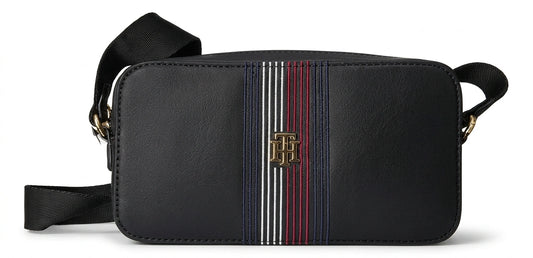 Tommy Hilfiger Women TH Logo Striped Crossbody Bag - Black