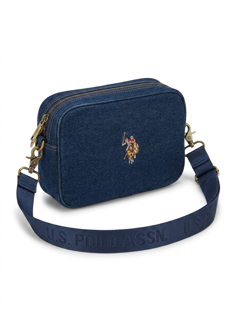 U.S. Polo Assn. Denim Double Zip Camera Crossbody Bag - Dark Blue