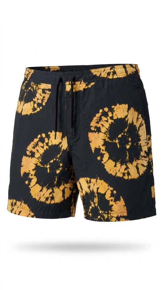 ALLSAINTS Men's Tie-Dye Drawstring Swim Shorts - Black & Gold