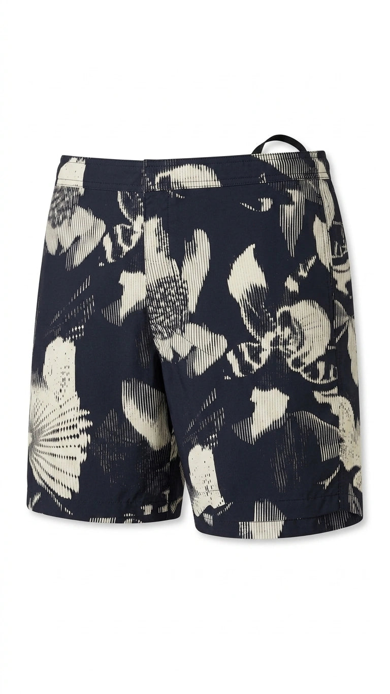 ALLSAINTS Men's Abstract Floral Print Swim Shorts - Navy Cream