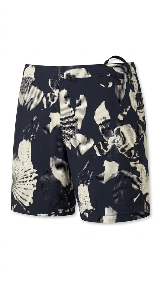ALLSAINTS Men's Abstract Floral Print Swim Shorts - Navy Cream