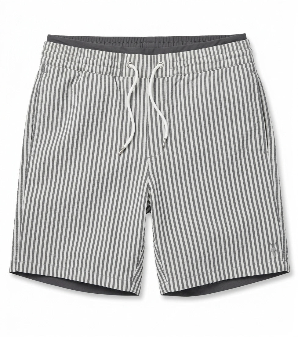 ALLSAINTS Men's Seersucker Striped Drawstring Shorts - Grey White