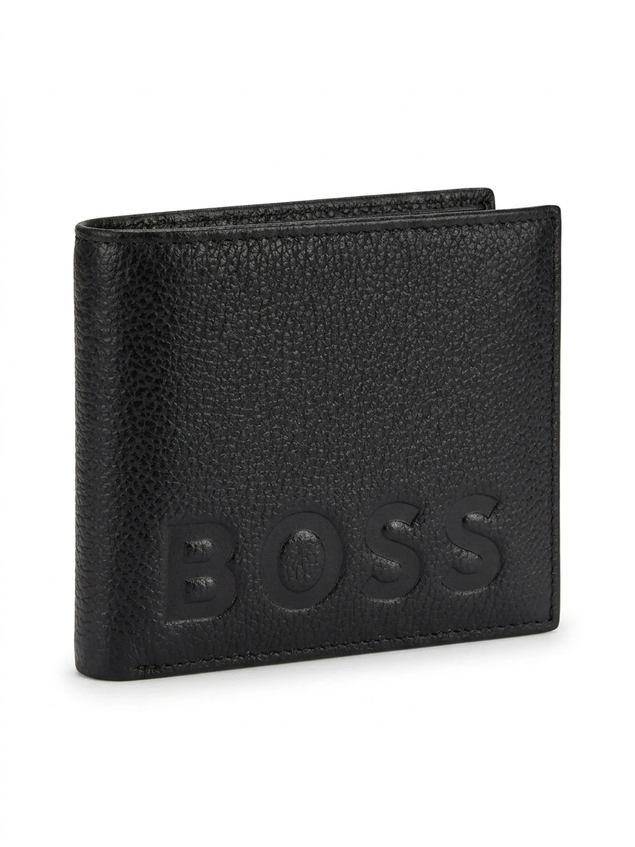 BOSS Men's Embossed Logo Leather Bi-Fold Wallet - Black