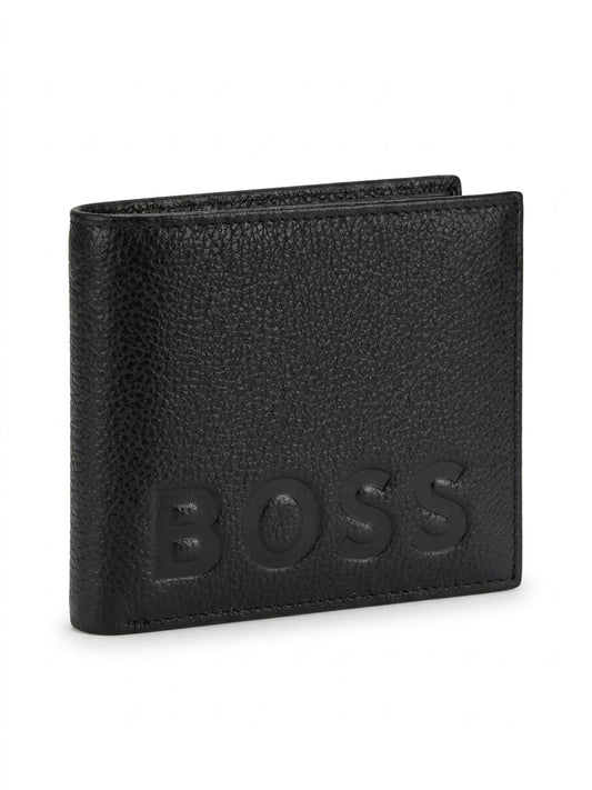 BOSS Men's Embossed Logo Leather Bi-Fold Wallet - Black