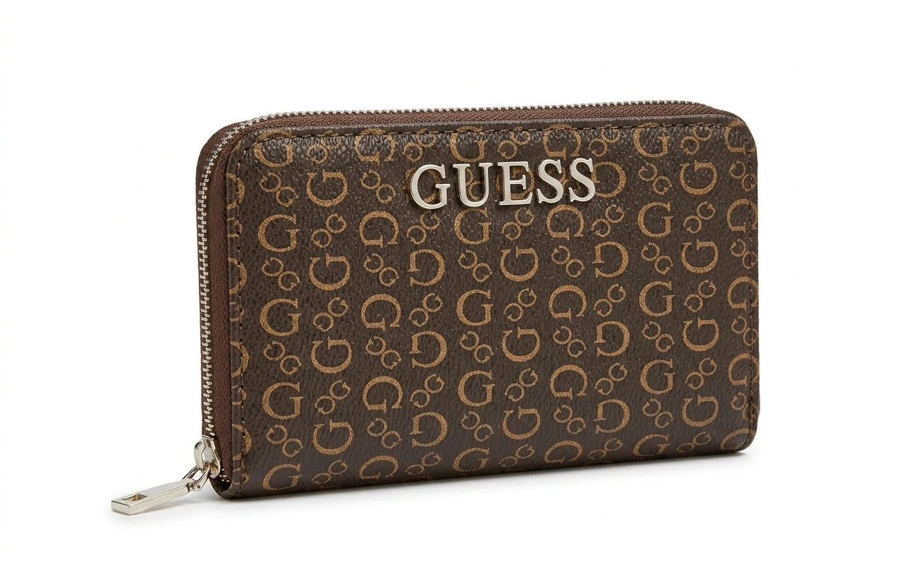 GUESS Women's G Logo Print Zip-Around Wallet - Brown