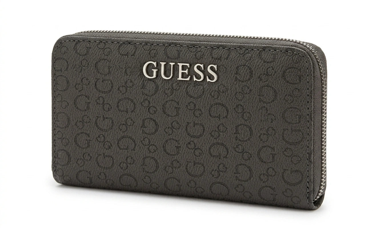 GUESS Monogram Zip-Around Wallet - Dark Grey